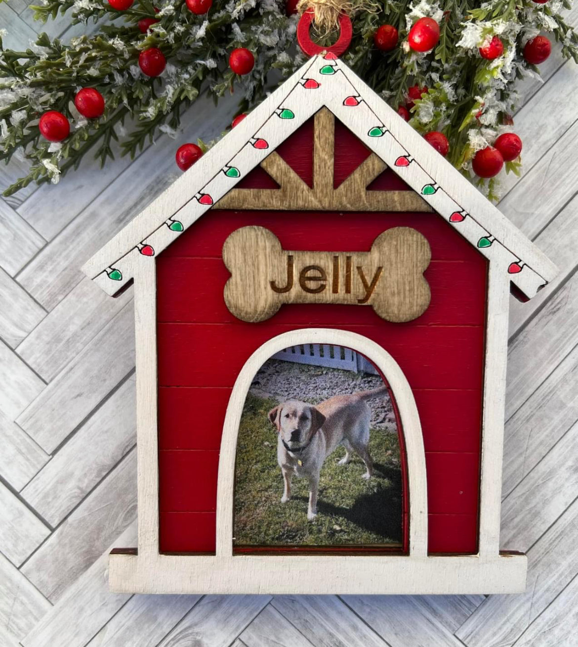 Dog house picture holiday ornament