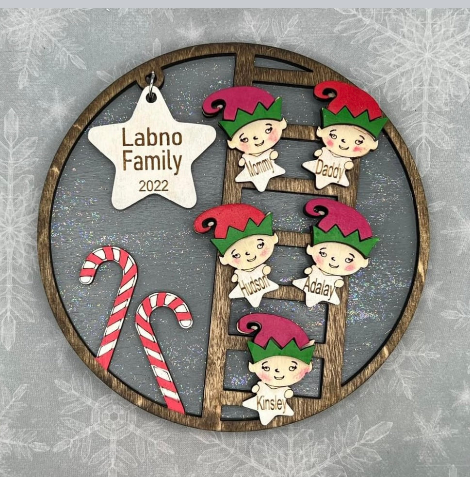 Elf family holiday ornament