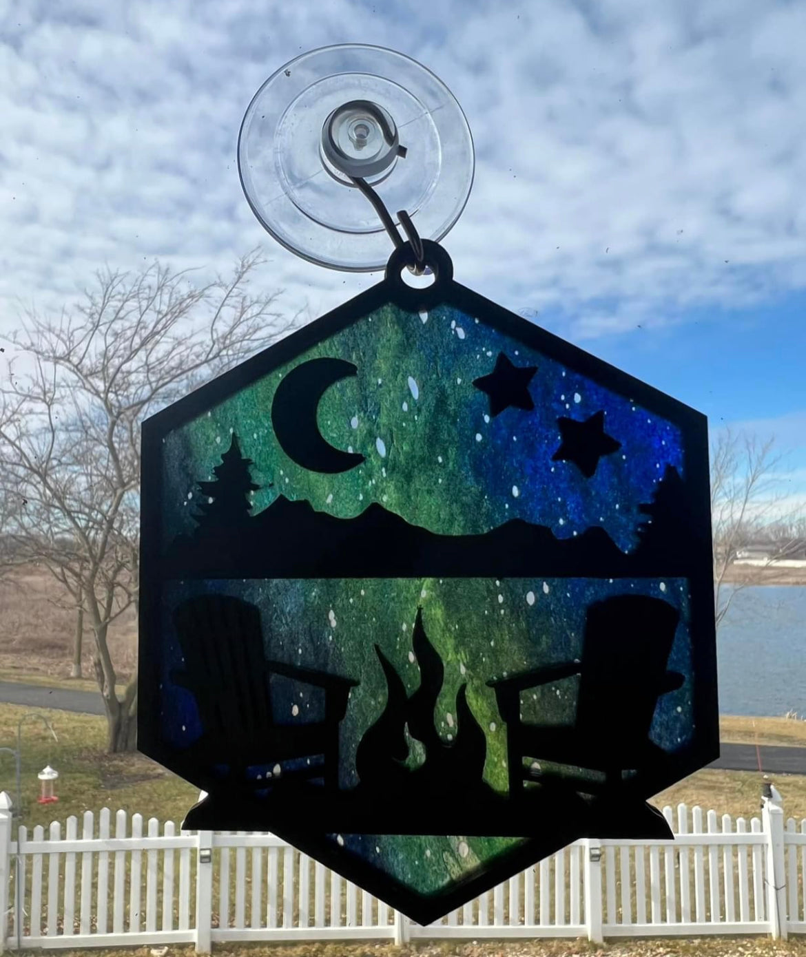 Mountain or lake chair view suncatcher