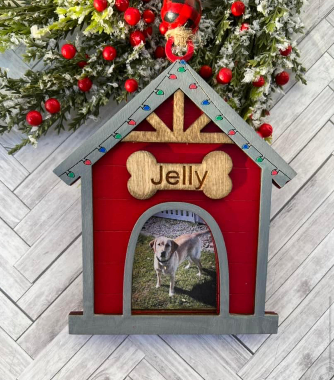 Dog house picture holiday ornament