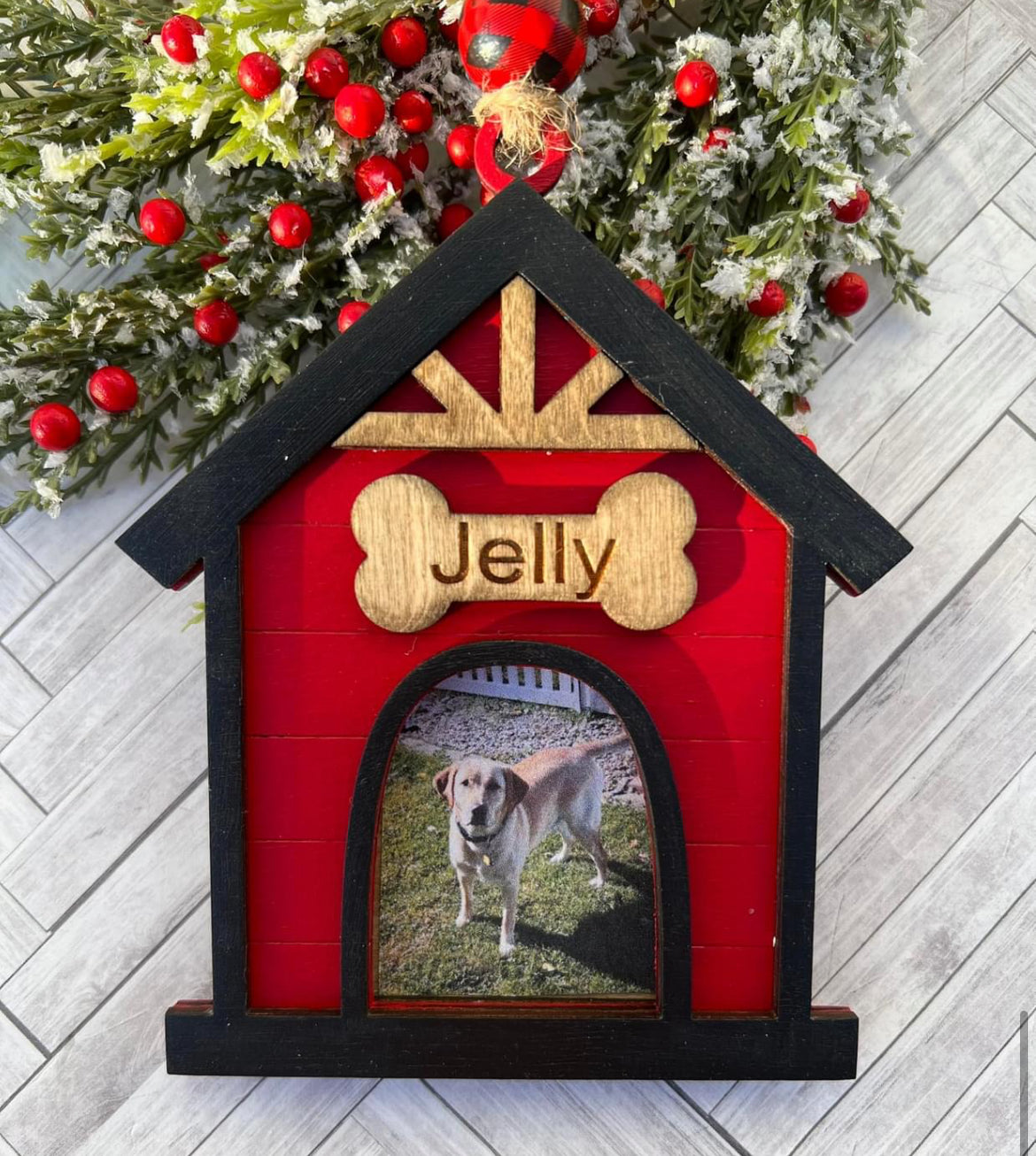 Dog house picture holiday ornament