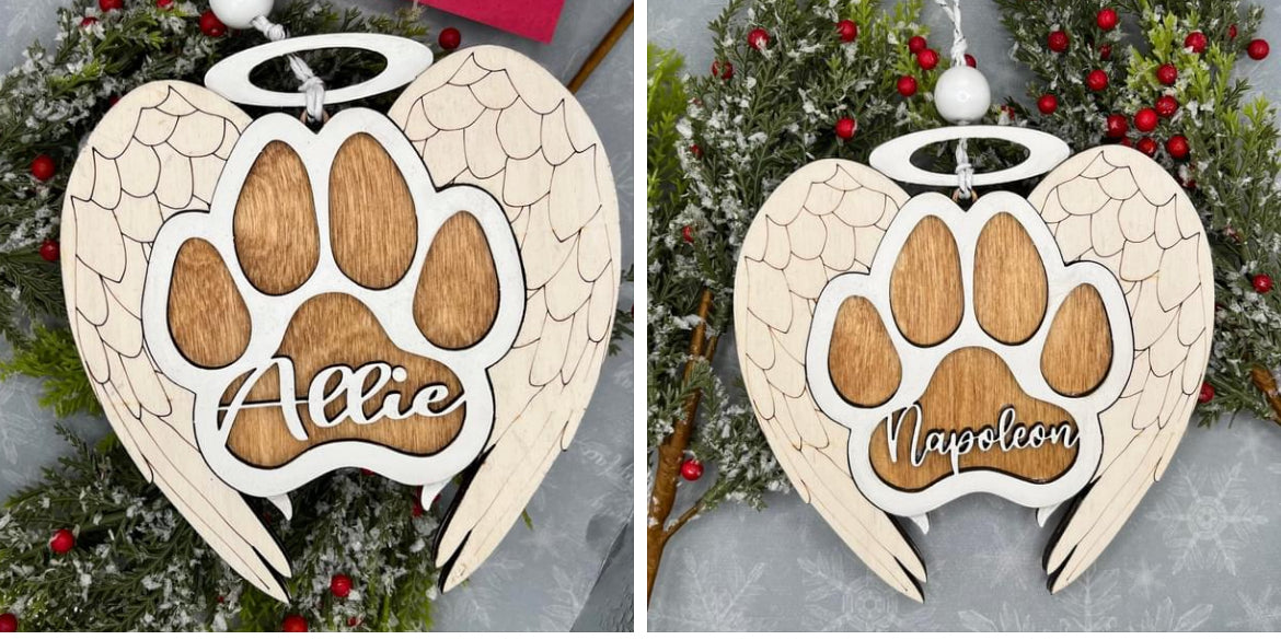 Angel wings dog memorial ornament