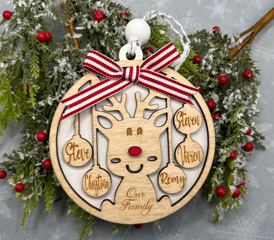 Reindeer family holiday ornament