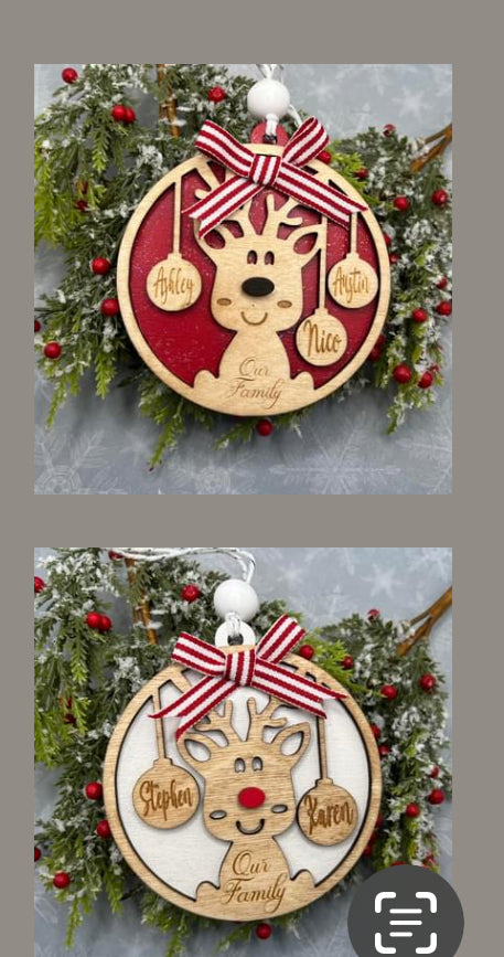 Reindeer family holiday ornament