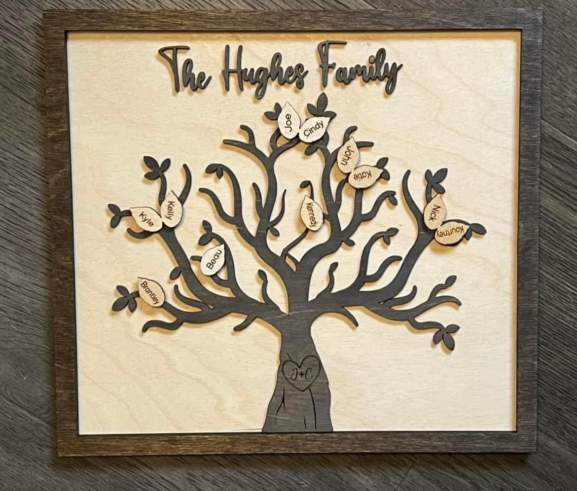 Wood family tree sign