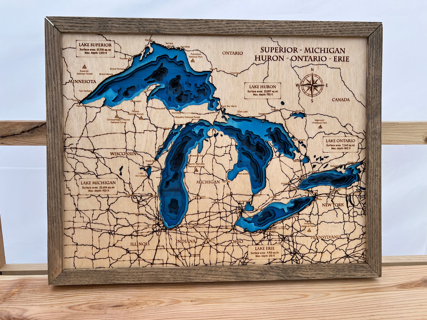 Great Lakes depth map layered