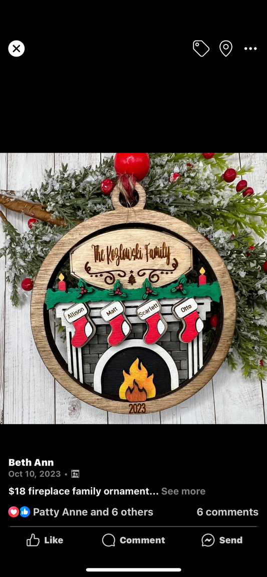 Fireplace Family Holiday Ornament