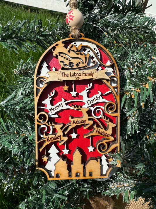 Family reindeer 3 layer ornament